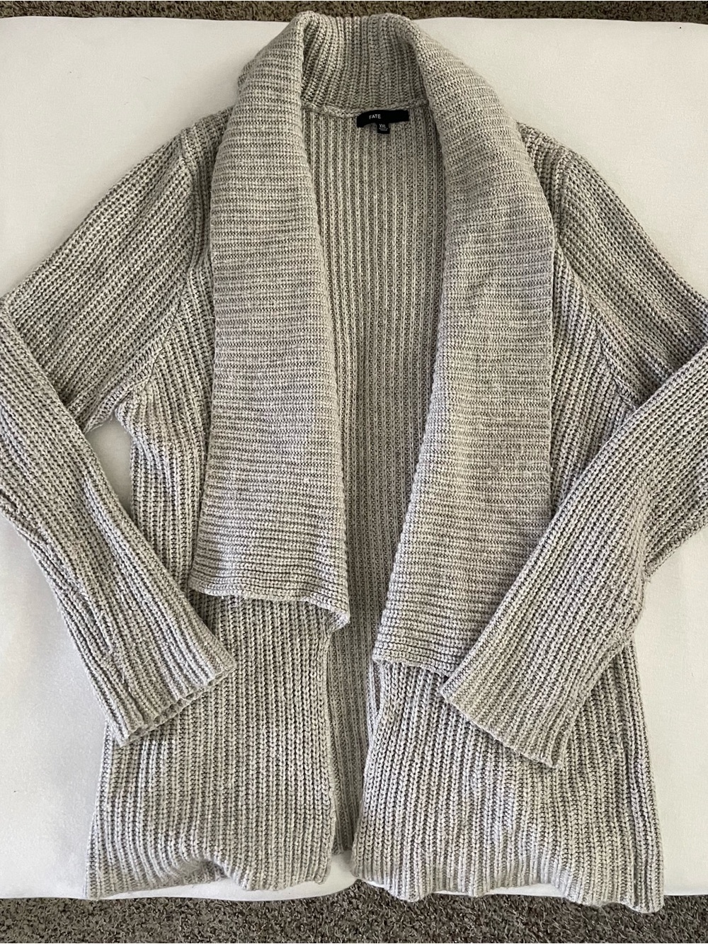 Fate Open-Front Shawl Collar Cardigan - Light Gray